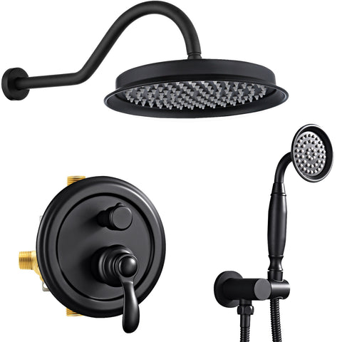 Homekicen Antique Brass Shower System Faucet Set, 9" Rainfall head with Handheld Spray Combo, 2 Way Diverter Pressure Balancing Valve with Trim Kit for Bathroom