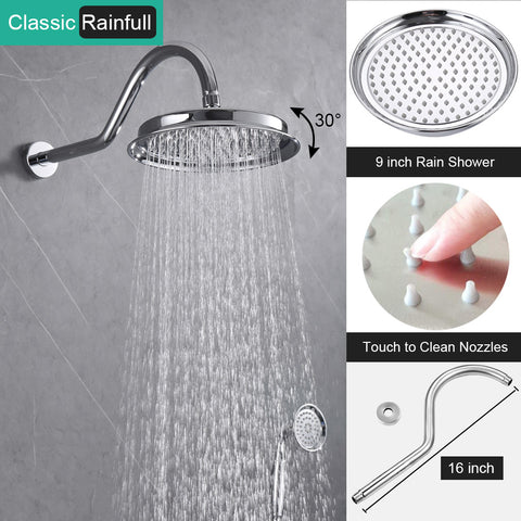 Homekicen Antique Brass Shower System Faucet Set, 9" Rainfall head with Handheld Spray Combo, 2 Way Diverter Pressure Balancing Valve with Trim Kit for Bathroom