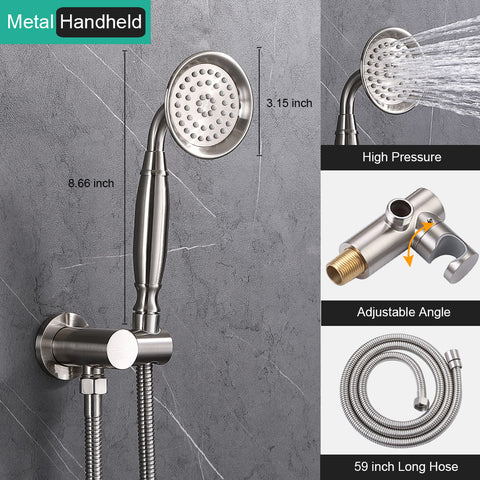 Homekicen Antique Brass Shower System Faucet Set, 9" Rainfall head with Handheld Spray Combo, 2 Way Diverter Pressure Balancing Valve with Trim Kit for Bathroom
