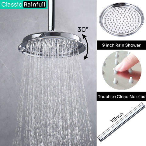 Homekicen Antique Shower-Faucet Sets System, 9" Ceiling Mounted Rain Head & Waterfall Tub Spout and Vintage Handheld Spray Combo, 3 Way Diverter Brass Valve with Trim Kit