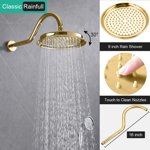 Homekicen Antique Brass Shower System Faucet Set, 9" Rainfall head with Handheld Spray Combo, 2 Way Diverter Pressure Balancing Valve with Trim Kit for Bathroom