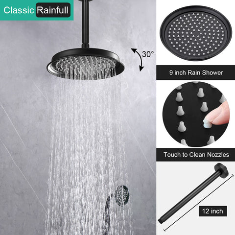 Homekicen Antique Brass Shower System with 3 Rain Shower Heads, 9" & Dual 6" Vintage Rainfall and Handheld Spray Faucet Set, Solid Brass 4 Way Diverter Valve with Trim Kit