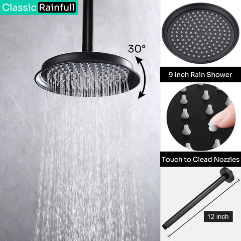 Homekicen Dual Antique Shower Head System with Waterfall Tub Spout: 9" Ceiling Rain & 6" Tilted Rainfall, Handheld Vintage Faucet Set, 4 Way Diverter Brass Valve with Trim Kit
