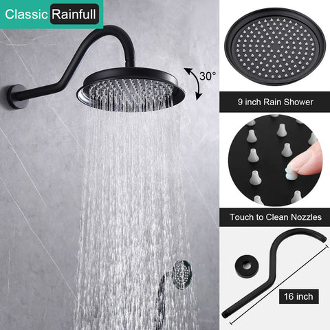 Homekicen Antique Brass Shower System Faucet Set, 9" Rainfall head with Handheld Spray Combo, 2 Way Diverter Pressure Balancing Valve with Trim Kit for Bathroom