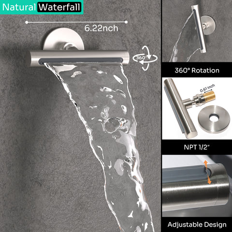 Homekicen Antique Shower-Faucet Sets System, 9" Ceiling Mounted Rain Head & Waterfall Tub Spout and Vintage Handheld Spray Combo, 3 Way Diverter Brass Valve with Trim Kit