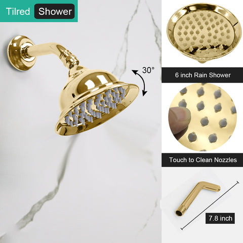 Homekicen Antique Brass Shower System with 3 Rain Shower Heads, 9" & Dual 6" Vintage Rainfall and Handheld Spray Faucet Set, Solid Brass 4 Way Diverter Valve with Trim Kit