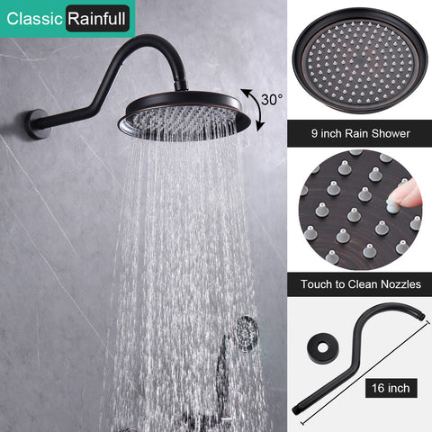 Homekicen Antique Brass Shower System Faucet Set, 9" Rainfall head with Handheld Spray Combo, 2 Way Diverter Pressure Balancing Valve with Trim Kit for Bathroom