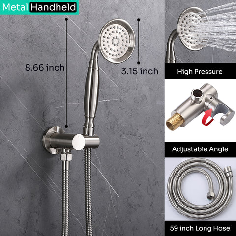 Homekicen Antique Shower-Faucet Sets System, 9" Ceiling Mounted Rain Head & Waterfall Tub Spout and Vintage Handheld Spray Combo, 3 Way Diverter Brass Valve with Trim Kit