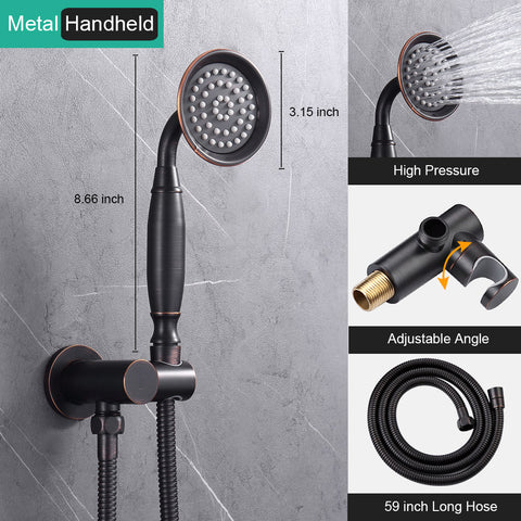 Homekicen Antique Brass Shower System Faucet Set, 9" Rainfall head with Handheld Spray Combo, 2 Way Diverter Pressure Balancing Valve with Trim Kit for Bathroom
