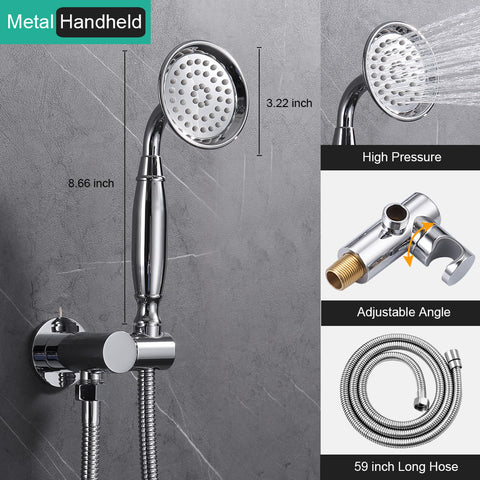 Homekicen Antique Brass Shower System with 3 Rain Shower Heads, 9" & Dual 6" Vintage Rainfall and Handheld Spray Faucet Set, Solid Brass 4 Way Diverter Valve with Trim Kit