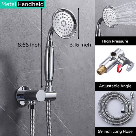 Homekicen Antique Shower-Faucet Sets System, 9" Ceiling Mounted Rain Head & Waterfall Tub Spout and Vintage Handheld Spray Combo, 3 Way Diverter Brass Valve with Trim Kit