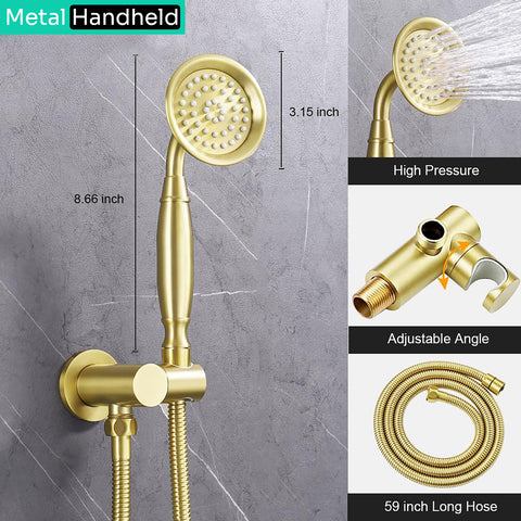 Homekicen Antique Shower-Faucet Sets System, 9" Ceiling Mounted Rain Head & Waterfall Tub Spout and Vintage Handheld Spray Combo, 3 Way Diverter Brass Valve with Trim Kit