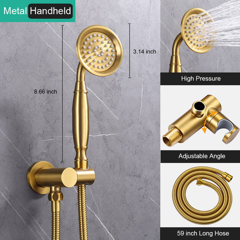 Homekicen Antique Brass Shower System Faucet Set, 9" Rainfall head with Handheld Spray Combo, 2 Way Diverter Pressure Balancing Valve with Trim Kit for Bathroom