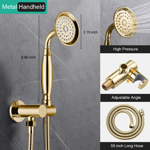 Homekicen Antique Brass Shower System Faucet Set, 9" Rainfall head with Handheld Spray Combo, 2 Way Diverter Pressure Balancing Valve with Trim Kit for Bathroom