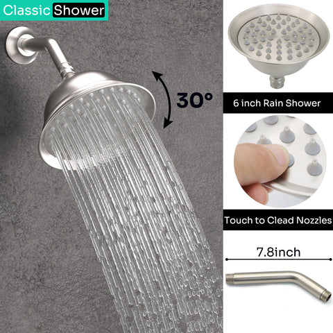 Homekicen Dual Antique Shower Head System with Waterfall Tub Spout: 9" Ceiling Rain & 6" Tilted Rainfall, Handheld Vintage Faucet Set, 4 Way Diverter Brass Valve with Trim Kit