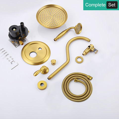 Homekicen Antique Brass Shower System Faucet Set, 9" Rainfall head with Handheld Spray Combo, 2 Way Diverter Pressure Balancing Valve with Trim Kit for Bathroom