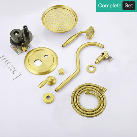 Homekicen Antique Brass Shower System Faucet Set, 9" Rainfall head with Handheld Spray Combo, 2 Way Diverter Pressure Balancing Valve with Trim Kit for Bathroom
