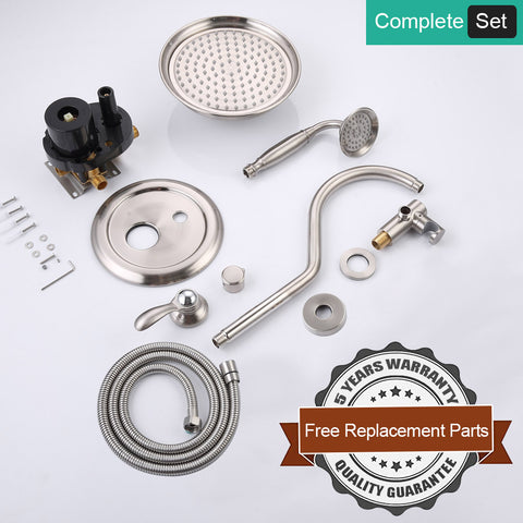 Homekicen Antique Brass Shower System Faucet Set, 9" Rainfall head with Handheld Spray Combo, 2 Way Diverter Pressure Balancing Valve with Trim Kit for Bathroom
