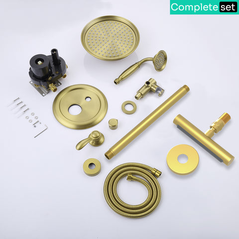 Homekicen Antique Shower-Faucet Sets System, 9" Ceiling Mounted Rain Head & Waterfall Tub Spout and Vintage Handheld Spray Combo, 3 Way Diverter Brass Valve with Trim Kit
