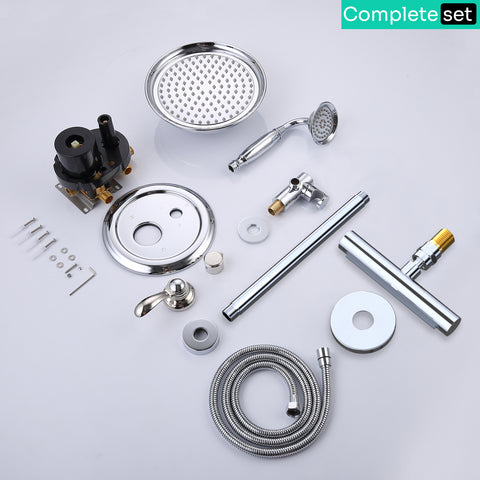Homekicen Antique Shower-Faucet Sets System, 9" Ceiling Mounted Rain Head & Waterfall Tub Spout and Vintage Handheld Spray Combo, 3 Way Diverter Brass Valve with Trim Kit