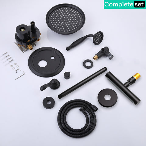 Homekicen Antique Shower-Faucet Sets System, 9" Ceiling Mounted Rain Head & Waterfall Tub Spout and Vintage Handheld Spray Combo, 3 Way Diverter Brass Valve with Trim Kit